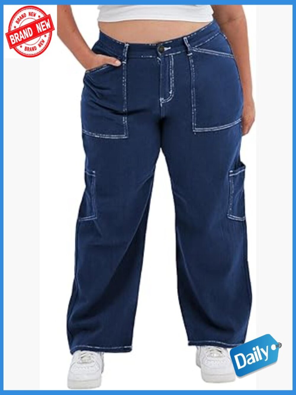 Plus Size Cargo Pants High Waisted Stretch Wide Leg Baggy Pants with Pockets